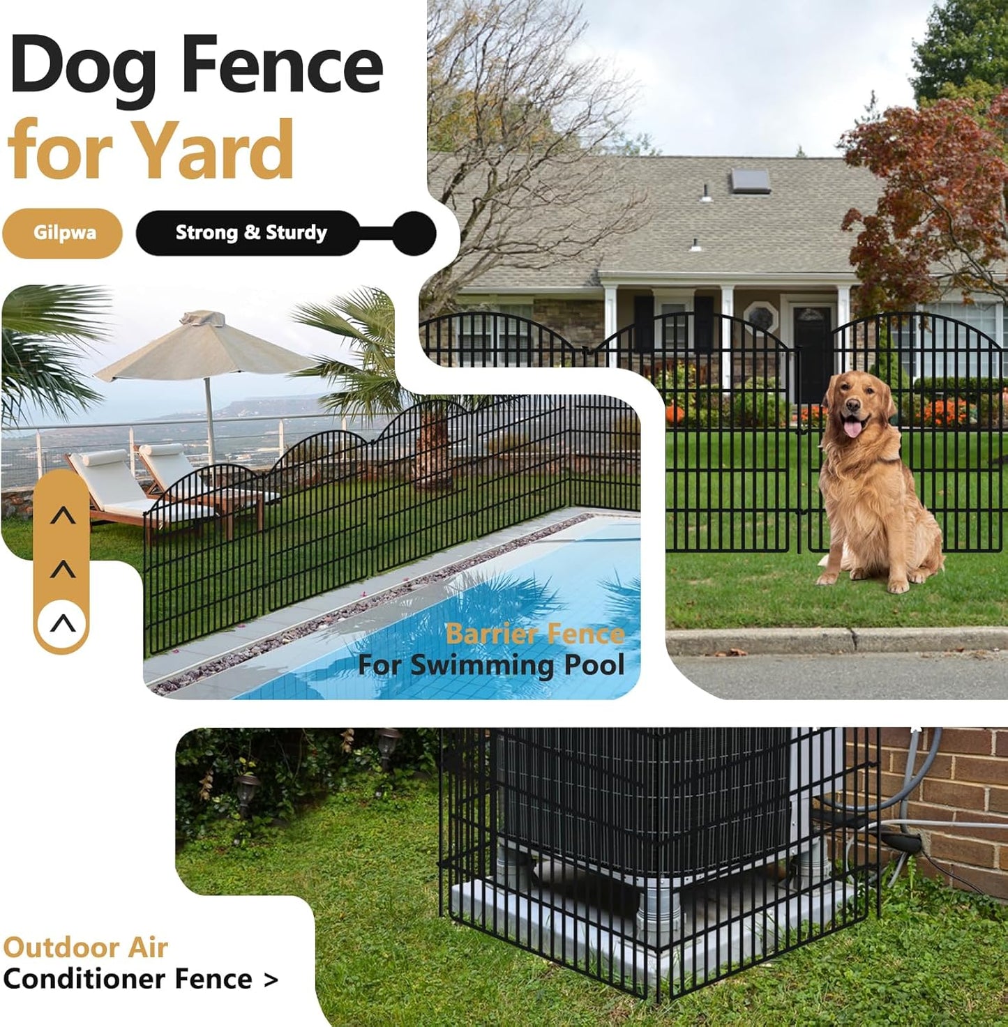 10 Panels No Dig Decorative Outdoor Garden Fence for Yard, 33in (H) x 24ft (L) Animal Barrier Fencing Rustproof Metal Panel Border for Dog, Rabbits Patio Camping Temporary Ground Stakes