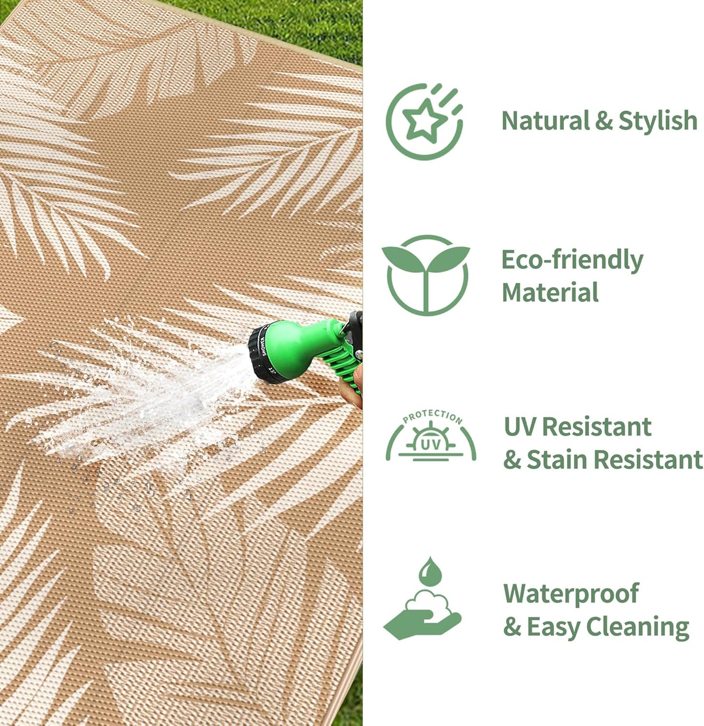 GENIMO Outdoor Rug 6' x 9' Waterproof for Patios Clearance, Reversible Outdoor Plastic Straw Camping Rug Carpet, Large Area Rugs Mats for RV, Camper, Deck, Balcony, Porch, Beach, Picnic, Brown&Beige