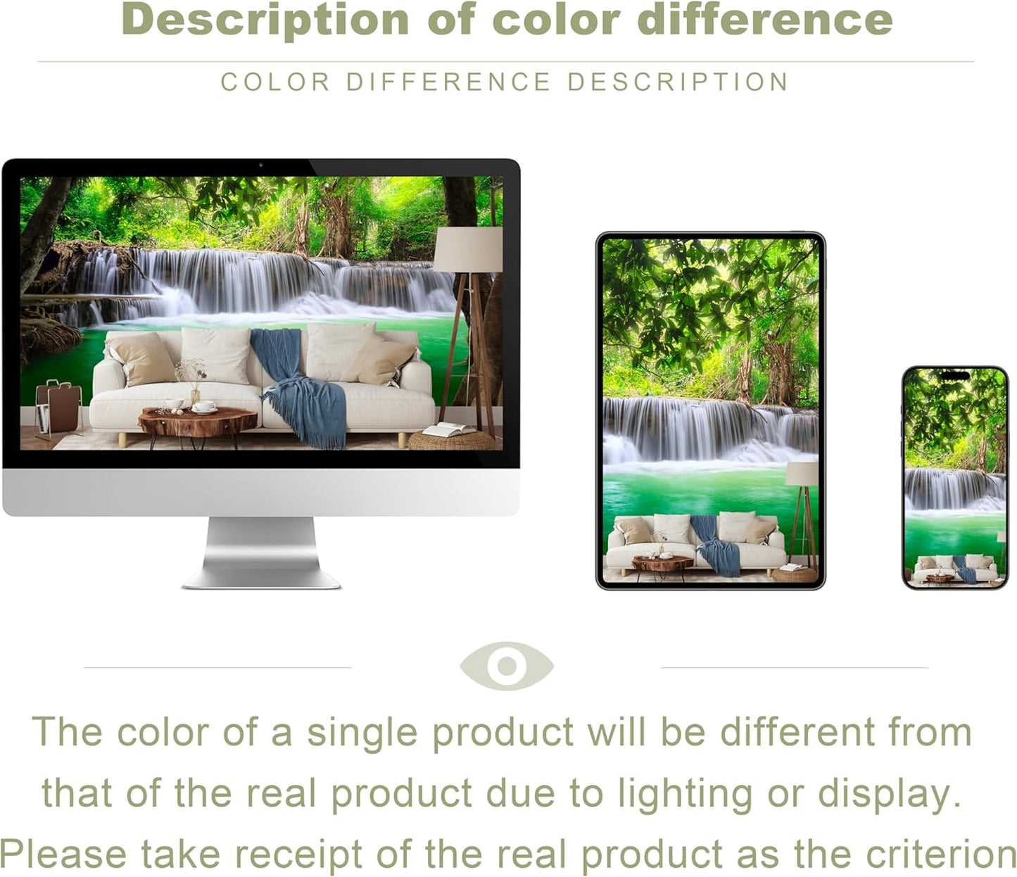 Green Landscape Wall Mural Nature Lake Waterfall Wallpaper Decor for Bedroom Living Room Bathroom (Not Peel n' Stick)