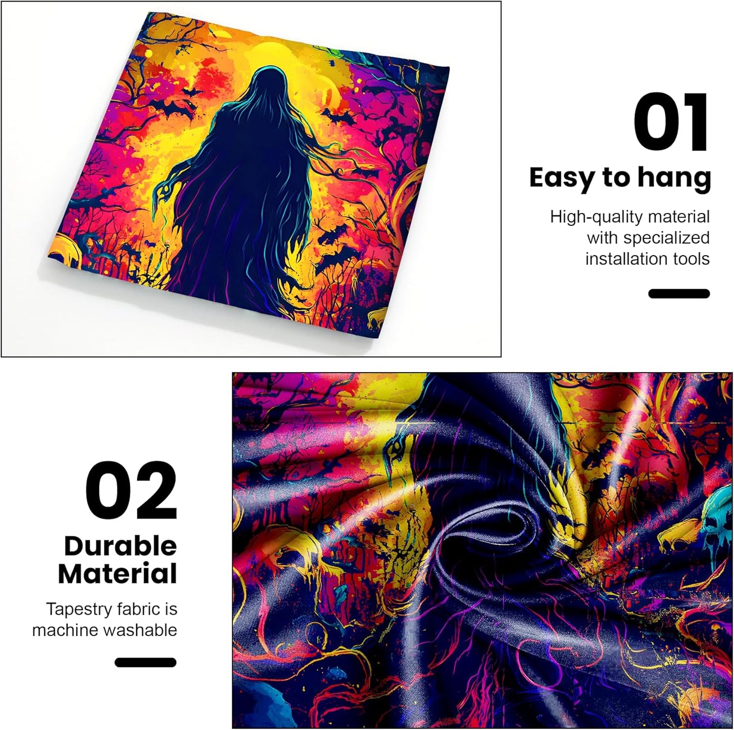 AOHMPT Glow-in-the-Dark Halloween Tapestry - UV Reactive Black Light Wall Hanging Decor for Spooky Parties, Bedroom, Living Room (Shaman, 59" L x 51" W, Unframed)