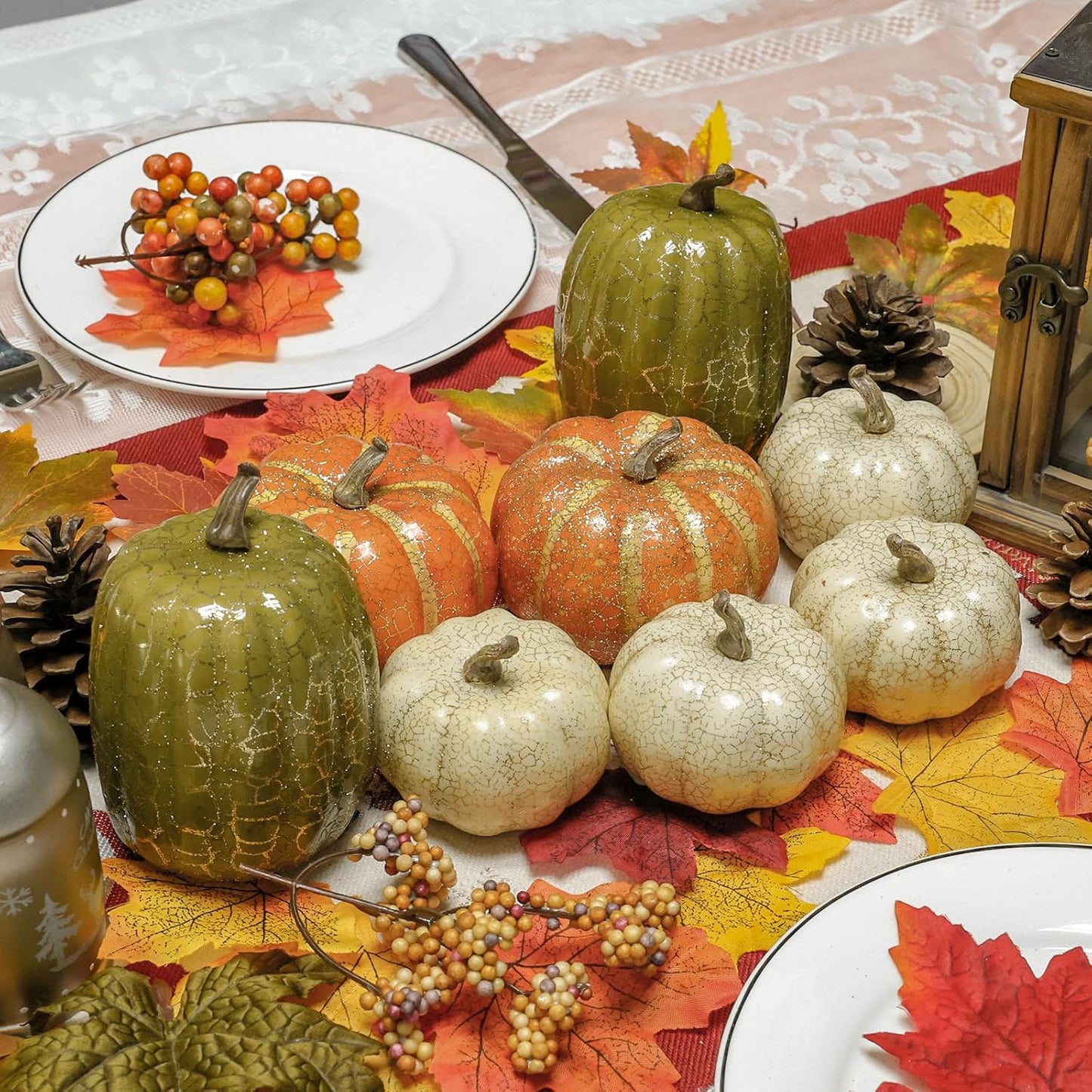 8Pcs Fake Pumpkins Fall Thanksgiving Decorations,Assorted Colors Plastic Pumpkins Home Decor, Artificial Mini Pumpkin for Decorating Autumn Harvest Outdoor Indoor Decor Centerpiece Table Decorations