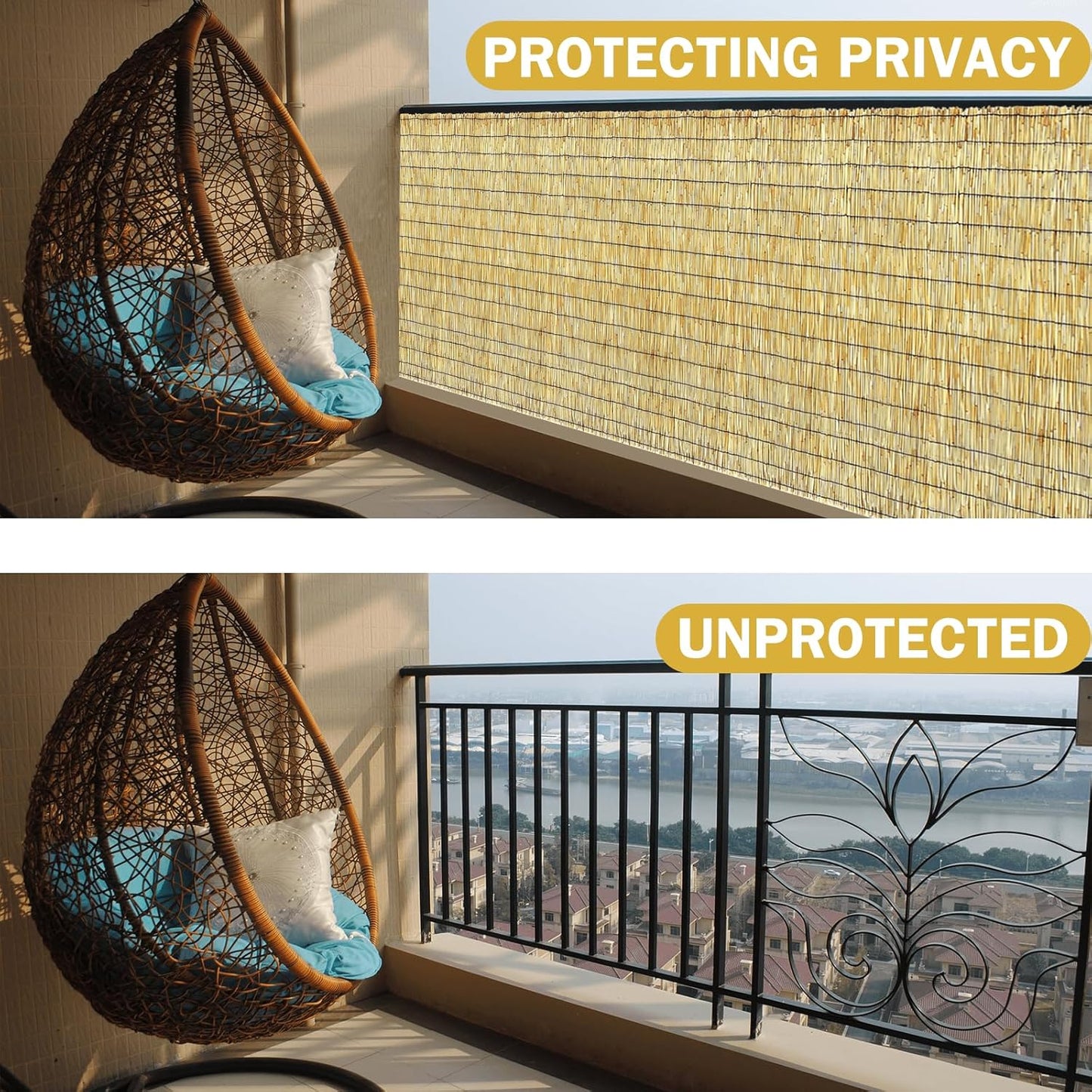 Bamboo Reed Fencing, Natural Bamboo Fence Rolls 3 Feet High, Decorative Reed Curtains Privacy Screen Outdoor for Patio Balcony Garden Backyard, 3 x 16 FT