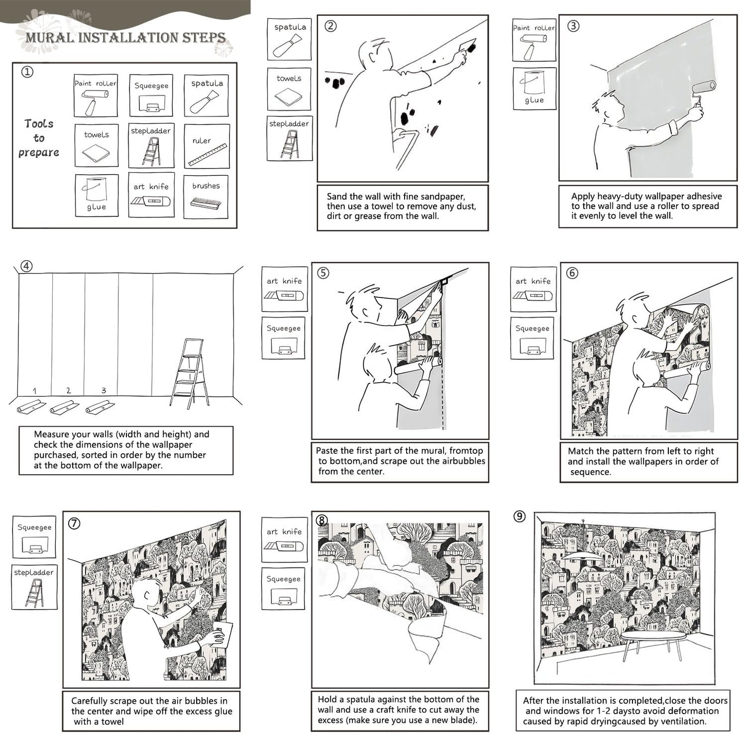 AFZEVEB-Black House with Trees Nursery Wallpaper murals for Bedroom 159"x107" (Not Peel and Stick)