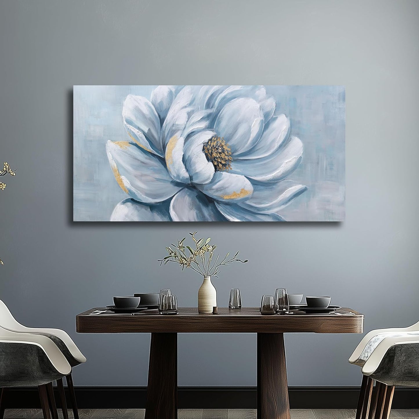 Belmrxne Flower Wall Art Blue and Gold Wall Decor Funky Canvas Painting Wall Prints Aesthetic Modern Artwork for Living Room Bedroom Dining Room Office Home Decor 24x48inch