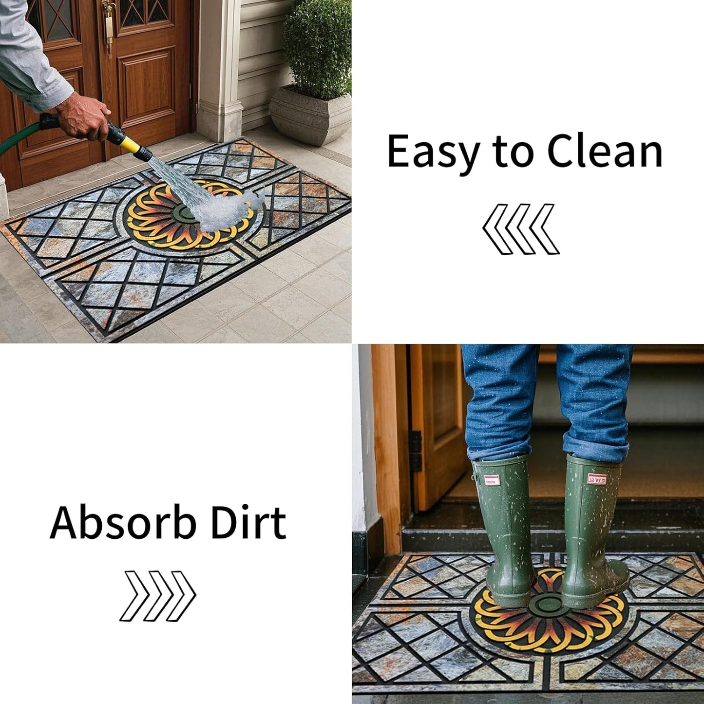 Door Mat Welcome Mat, Heavy Duty Door Mat 23.6 x 35.4 Inch Front Door Mat Rug Doormat for Outdoor Entrance Home Non-Slip Rubber Rug for Front Door, Outside, Entryway, Patio (Flower)