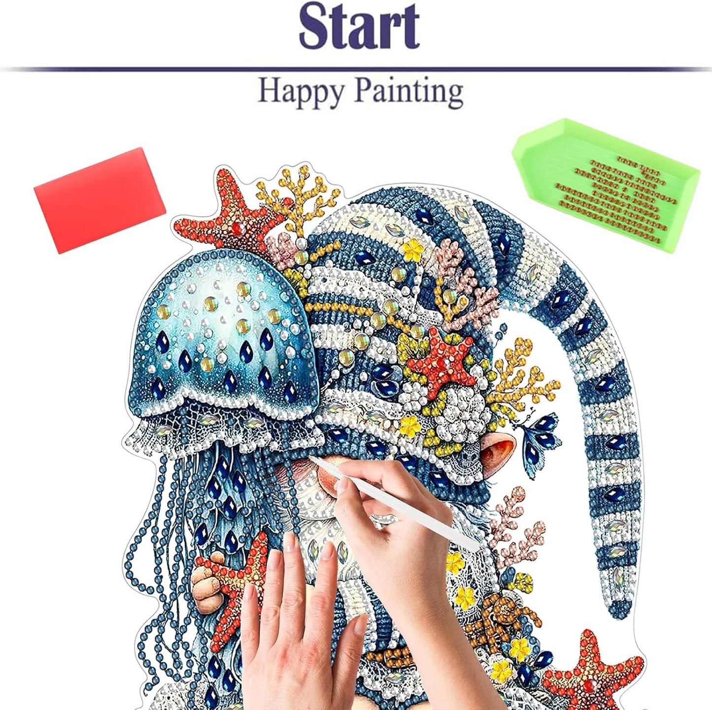 Diamond Painting Kits for Adults Beginners, 5D Full Drill Dwarf Ocean Crystal Art Desktop Ornament, DIY Single Sided Home Office Desk Decor, Creative Craft Gift Set with Tools