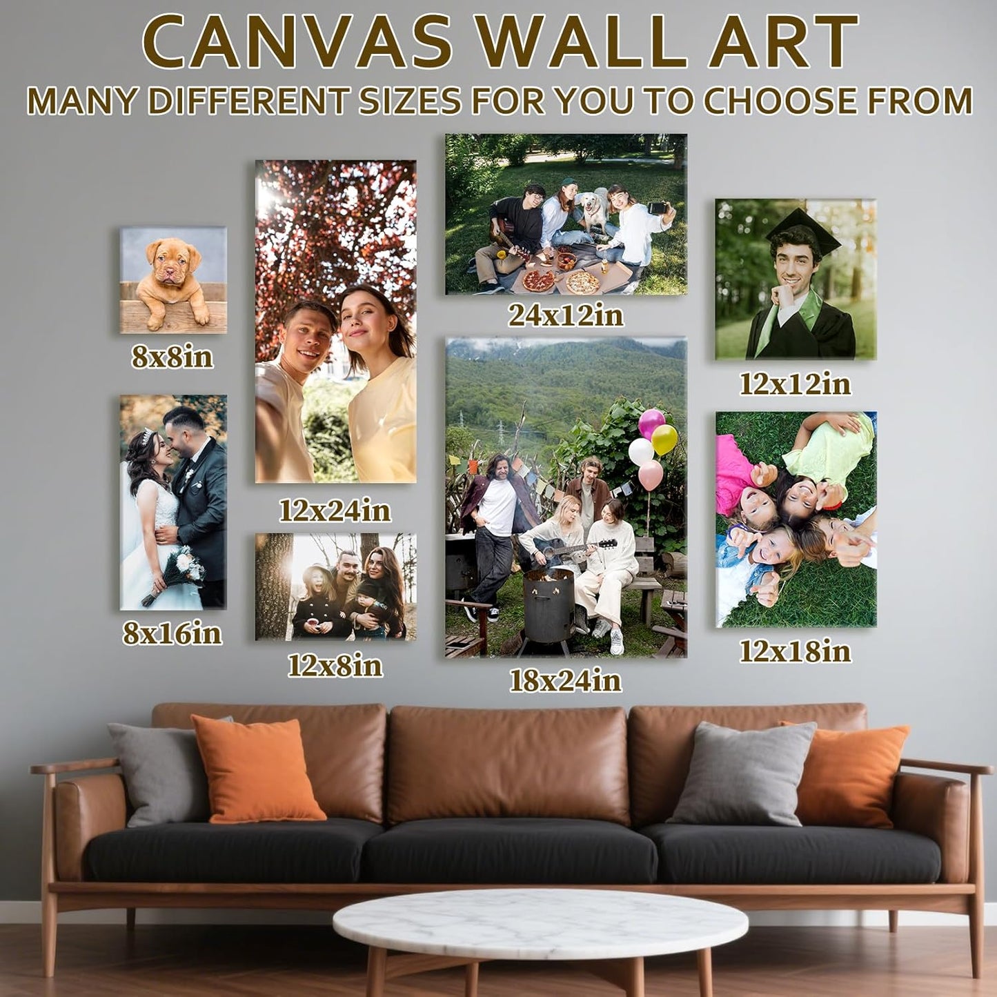 Custom Canvas Prints with Your Photos - Personalized Pictures Print, Customized Photo Gifts, Wall Art Poster Canvas Printing for Wedding, Family, Baby, Pets, Home Office Decor, Wrapped Frame 36x20