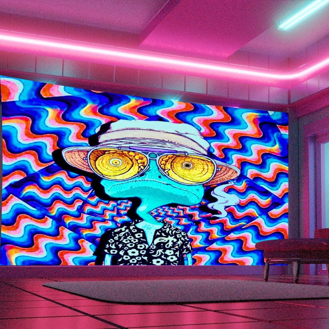 ADDWel Blacklight Frog Tapestry, Hippie Alien Tapestry Glow In The Dark, UV Reactive Black Light Upright Posters Wall Hanging for Bedroom Dorm Living Room Backdrop Decor