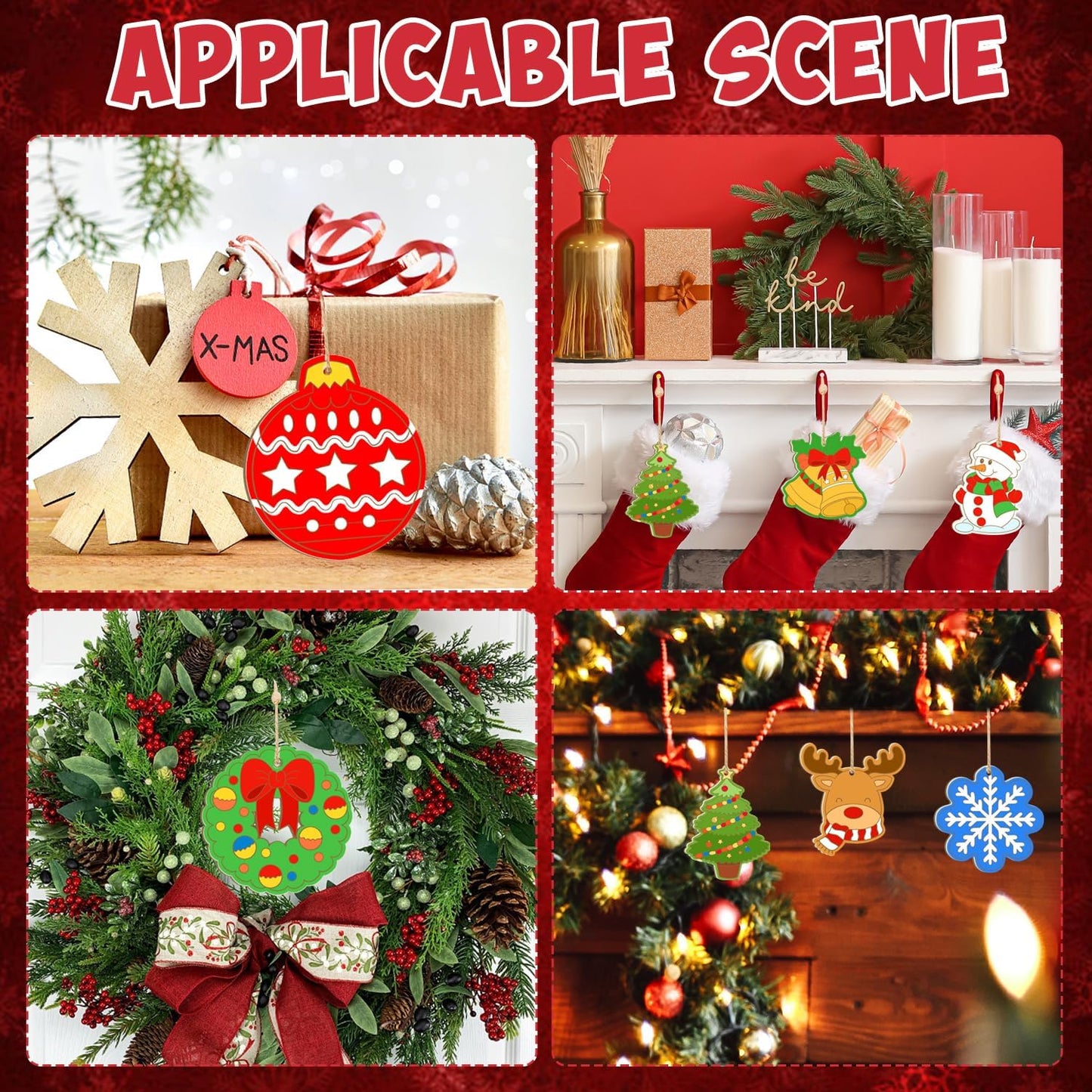 80PCS Wooden Christmas Ornaments to Paint,10 Styles DIY Blank Unfinished Reindeer Santa Claus Christmas Tree Ball Snowman Snowflake Wreath Gift Christmas Stocking Cutouts Ornament for Crafts Winter