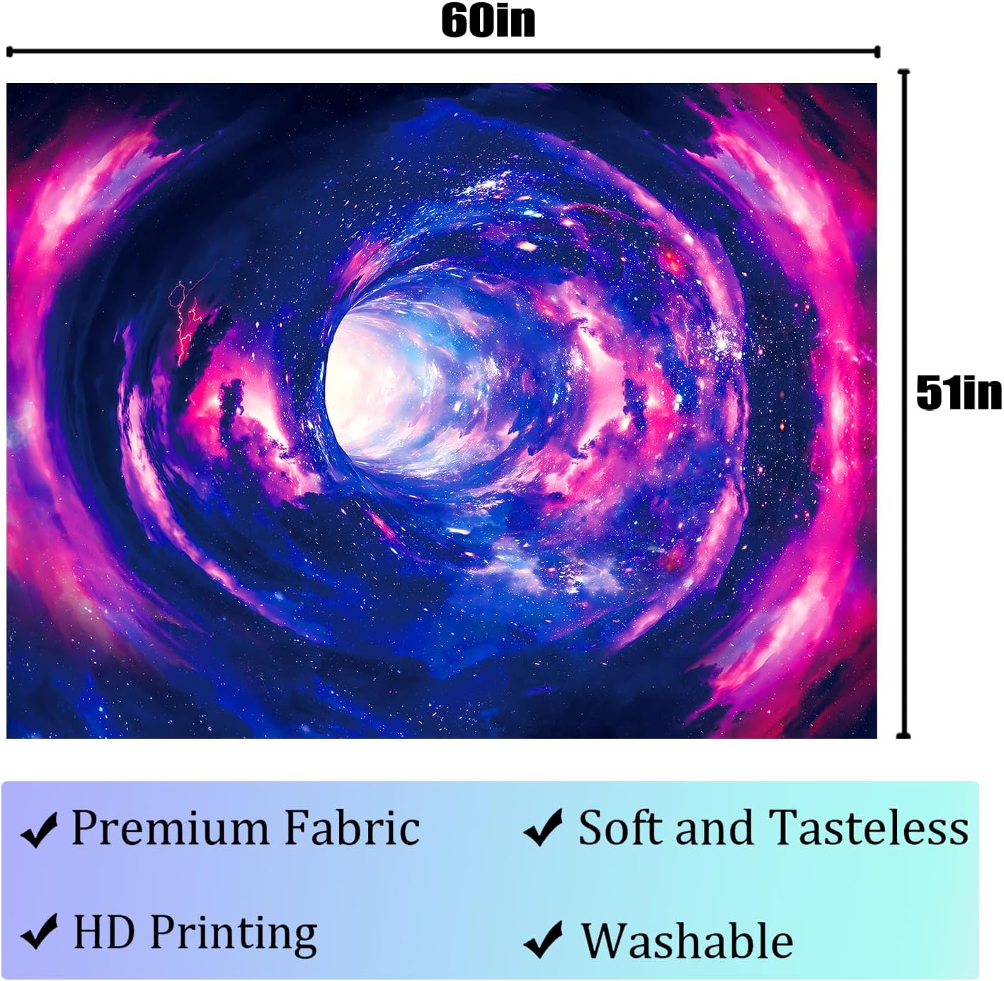 Atrippy Blacklight Galaxy 3D Tapestry for Bedroom, Glow in the Dark Space Room Decor Wall Hanging, UV Reactive Vortex Tapestries Backdrop Posters for Living Gamer Room Dorm Office 51x60 Inches