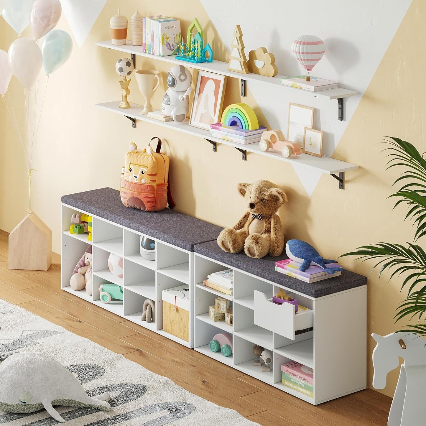 DINZI LVJ Long Wall Shelves, 55.1Inch Wall Mounted Shelves Set of 2, Extra Large Wall Storage Ledges with Sturdy Metal Brackets for Living Room, Bathroom, Bedroom, Kitchen, White