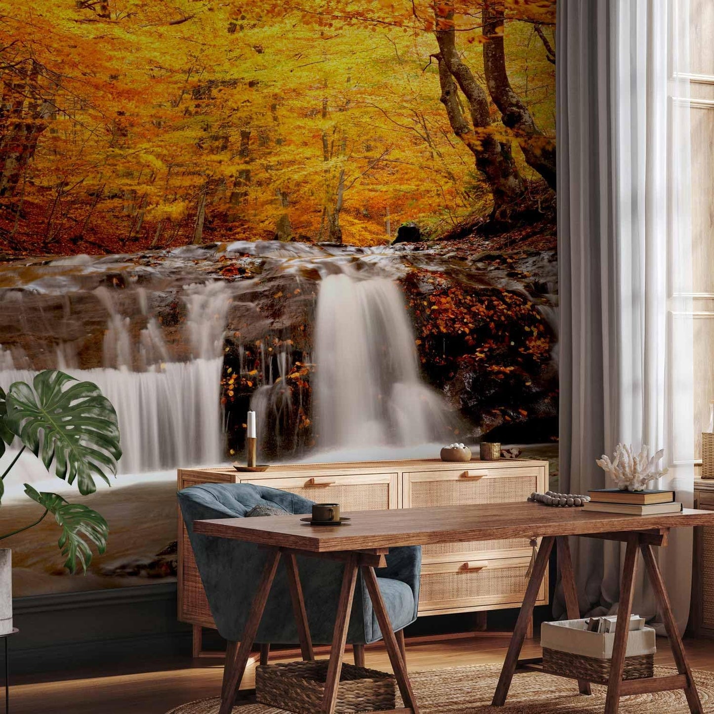 artgeist Wall Mural Waterfall 216x98 in - XXL Non-Woven Corner Wallpaper Fleece Angle Wall Decor Photo Print Picture Image Design Modern Nature Landscape Forest Tree c-B-0472-a-a