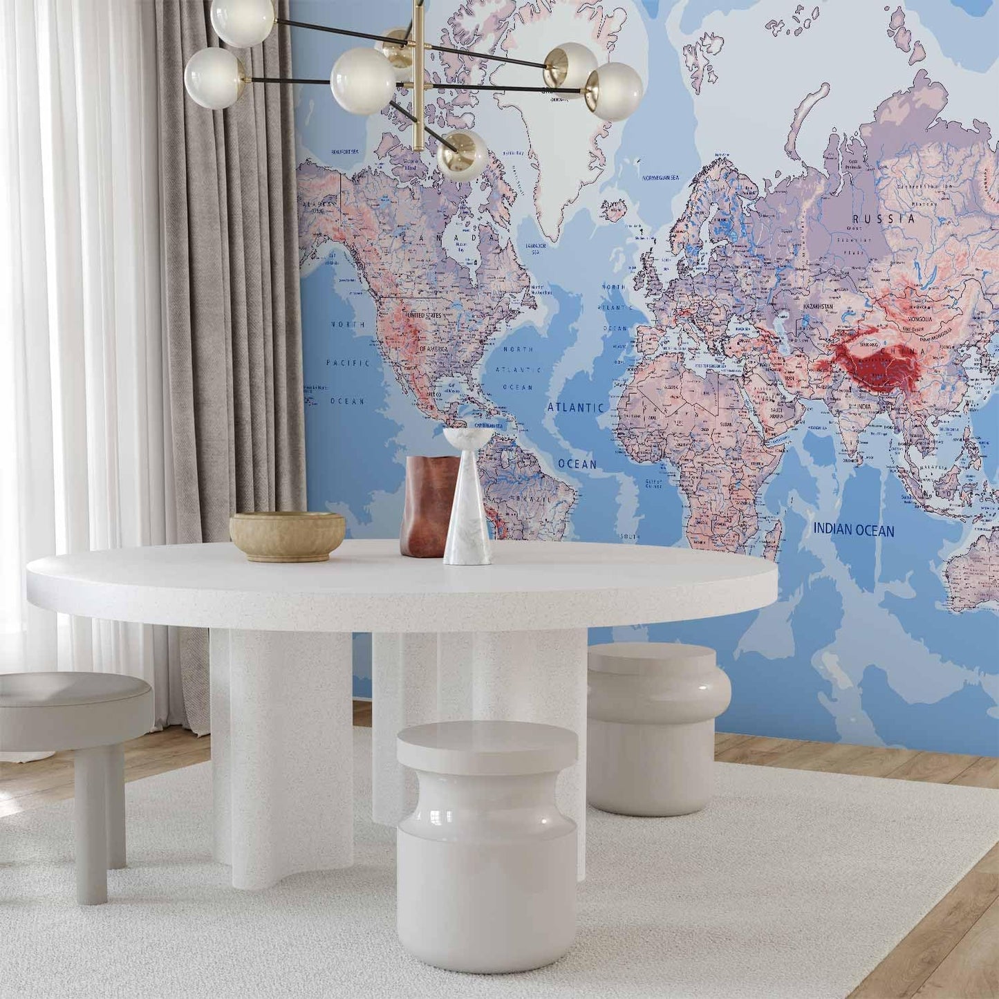 artgeist Wall Mural World Map 118x83 in - XXL Non-Woven Wallpaper Fleece Wall Decor Photo Print Picture Image Design Home Map of The World k-A-0061-a-b