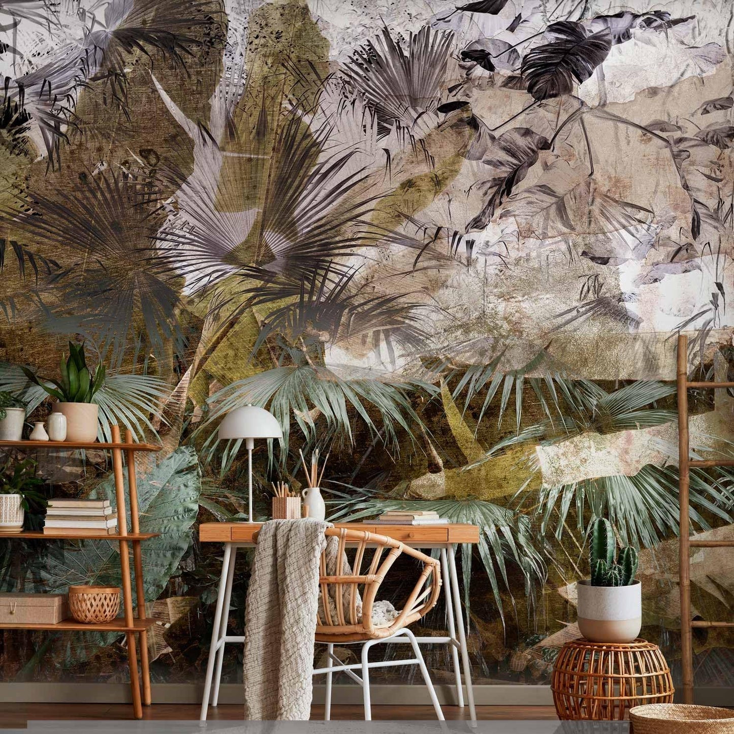 artgeist Premium Wall Mural Tropical Leaves 138x101 in - XXL Non-Woven Wallpaper Fleece Wall Decor Photo Print Picture Image Design Jungle Nature Palm Leaves Like Painted b-C-0789-a-a