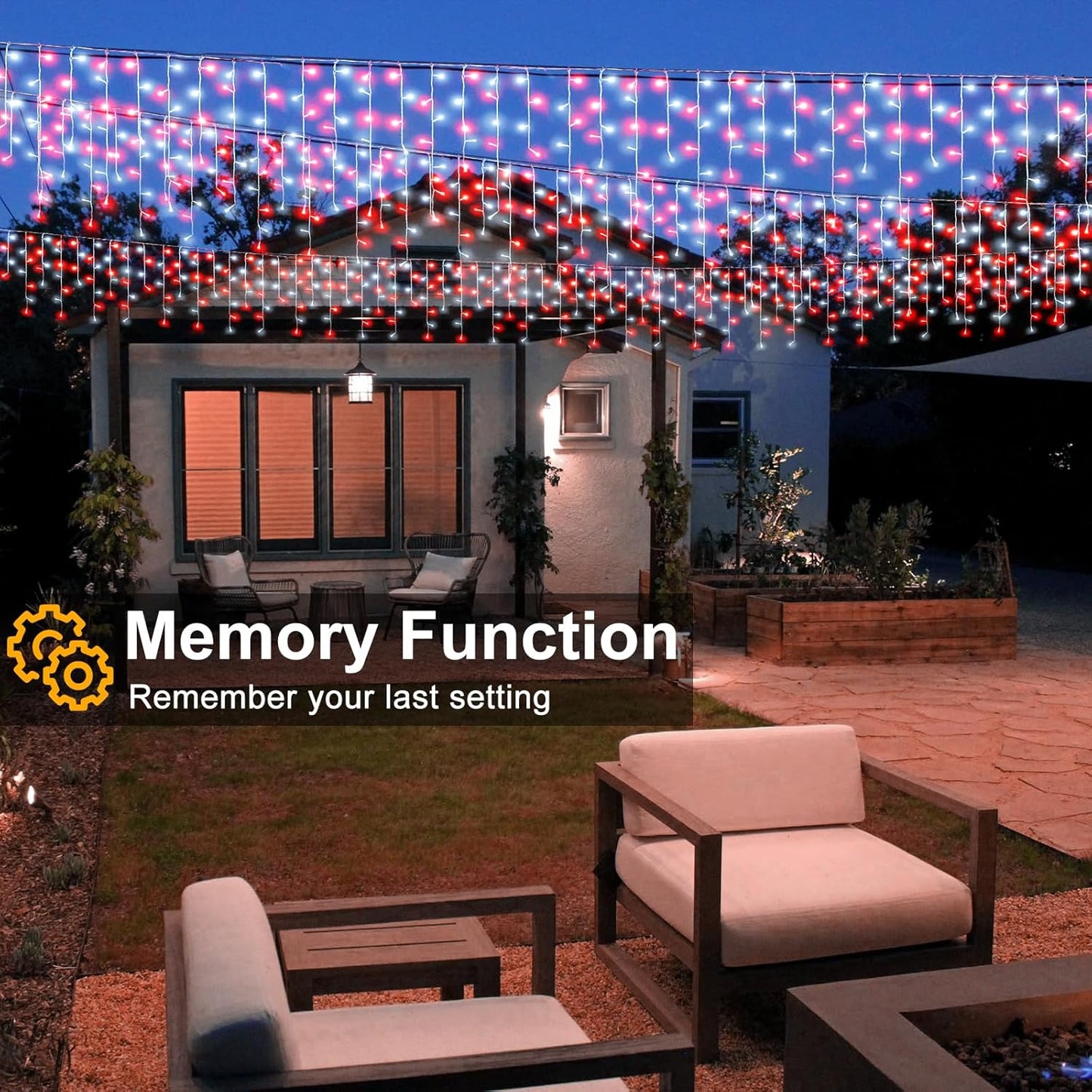 33ft Red and White Christmas Lights, 400 LED Icicle Lights for Outside, Clear Wire Connectable Twinkle Light with 8 Modes Timer Waterproof for House Window Party Tree Holiday Patio Yard Home Decor