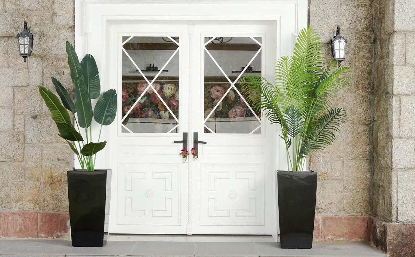 30" Tall Planters Set of 2, Outdoor&Indoor Black Planter Pots, High Front Porch Planter Pots with Drainage Holes&Water Level Monitor Movable Wheels &Inner Bucket, Automatic Watering,Black