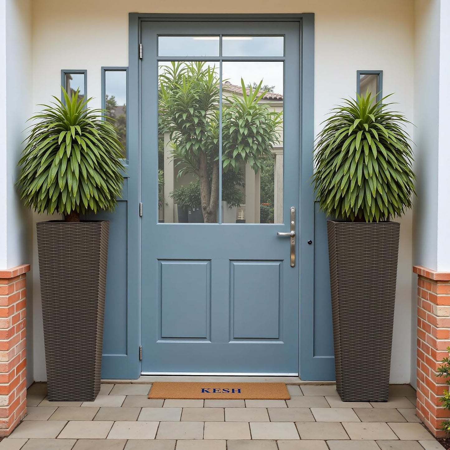 Devoko Resin Tall Planters for Outdoor Plants Set of 2, Large Taper Outdoor Planter Pots with 4 Drainage Holes, Flower Pots Modern Decor for Porch, Patio, Backyard, Home Garden (Brown, 32")