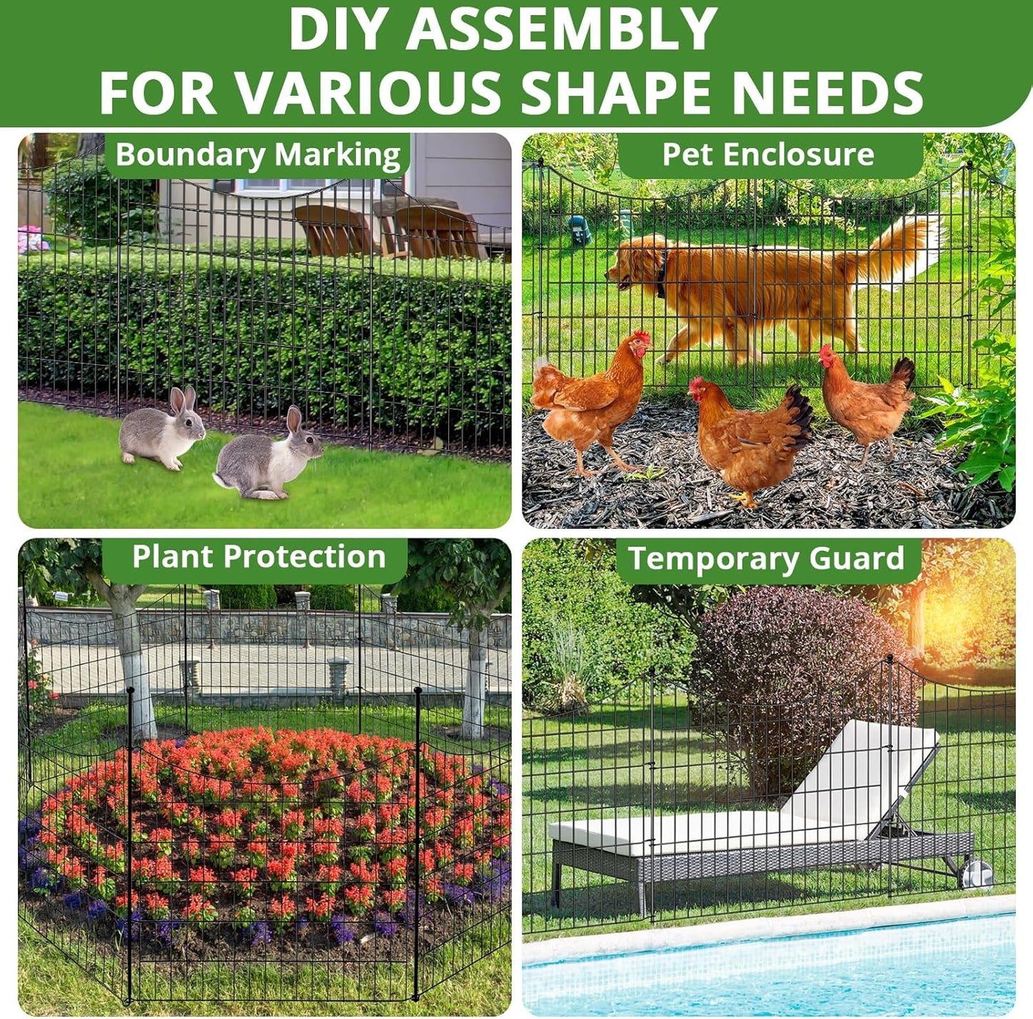 10 Panels No Dig Decorative Outdoor Garden Fence for Yard, 32 in(H) X 23.6 ft(L) Animal Barrier Fencing Rustproof Metal Wire Border for Dog, Rabbits, Landscape Temporary Defense with 11PCS Stakes