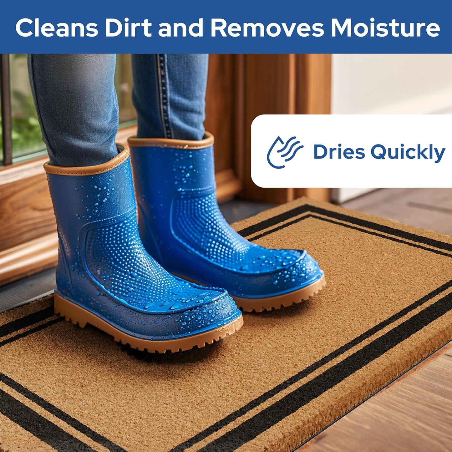 Barnyard Designs Natural Coco Coir Heavy Duty Backing Doormat - Large Cute Non-Slip Front Door Welcome Mat for Outside Entrance or Porch Entry, Brown (17x30, Border)