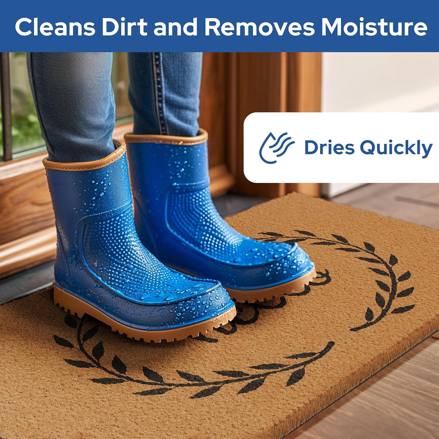 Barnyard Designs Natural Coco Coir Heavy Duty Backing Doormat - Large Cute Non-Slip Front Door Welcome Mat for Outside Entrance or Porch Entry, Brown (17x30, Hello Wreath)