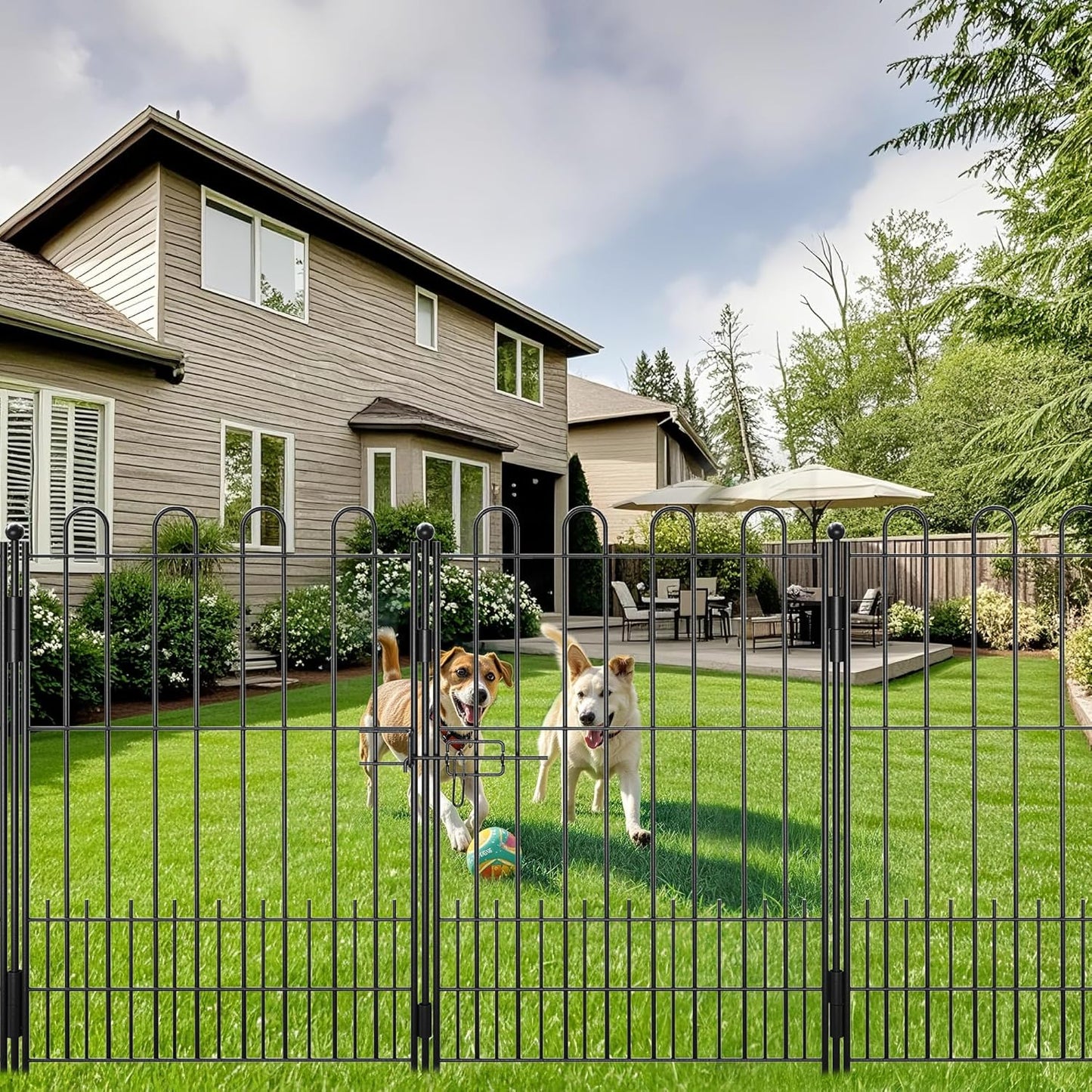 5 Panels Decorative Garden Fence with U-Shape and Latch Gate, 39.51in (H) X 11.54ft (L) Dog Fence Outdoor for Yard Security, Garden Fencing Includes Deep Stakes