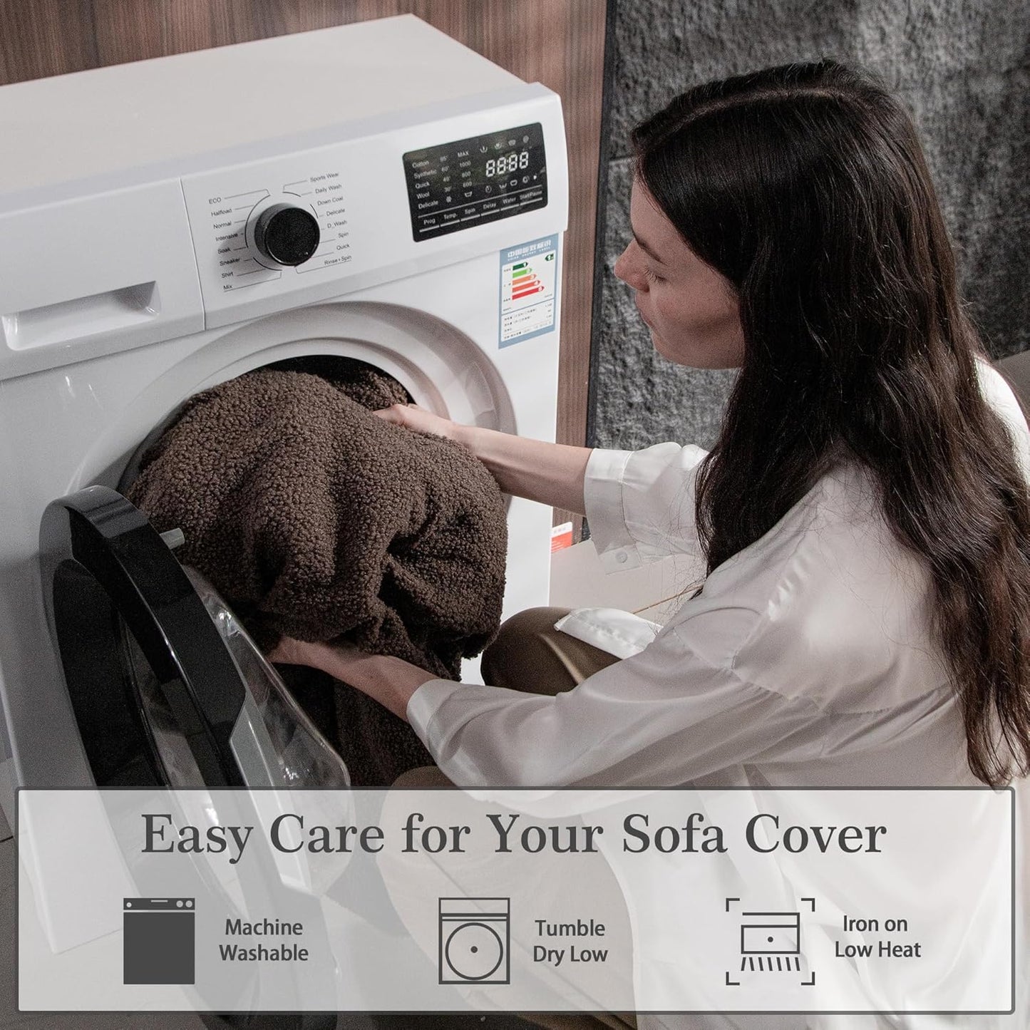 Couch Cushion Covers for Sectional Sofa, Stretch Soft Sofa Slipcovers Washable Wear-Resistant Universal Furniture Protector for Living Room(3 Seaters Covers, Brown)