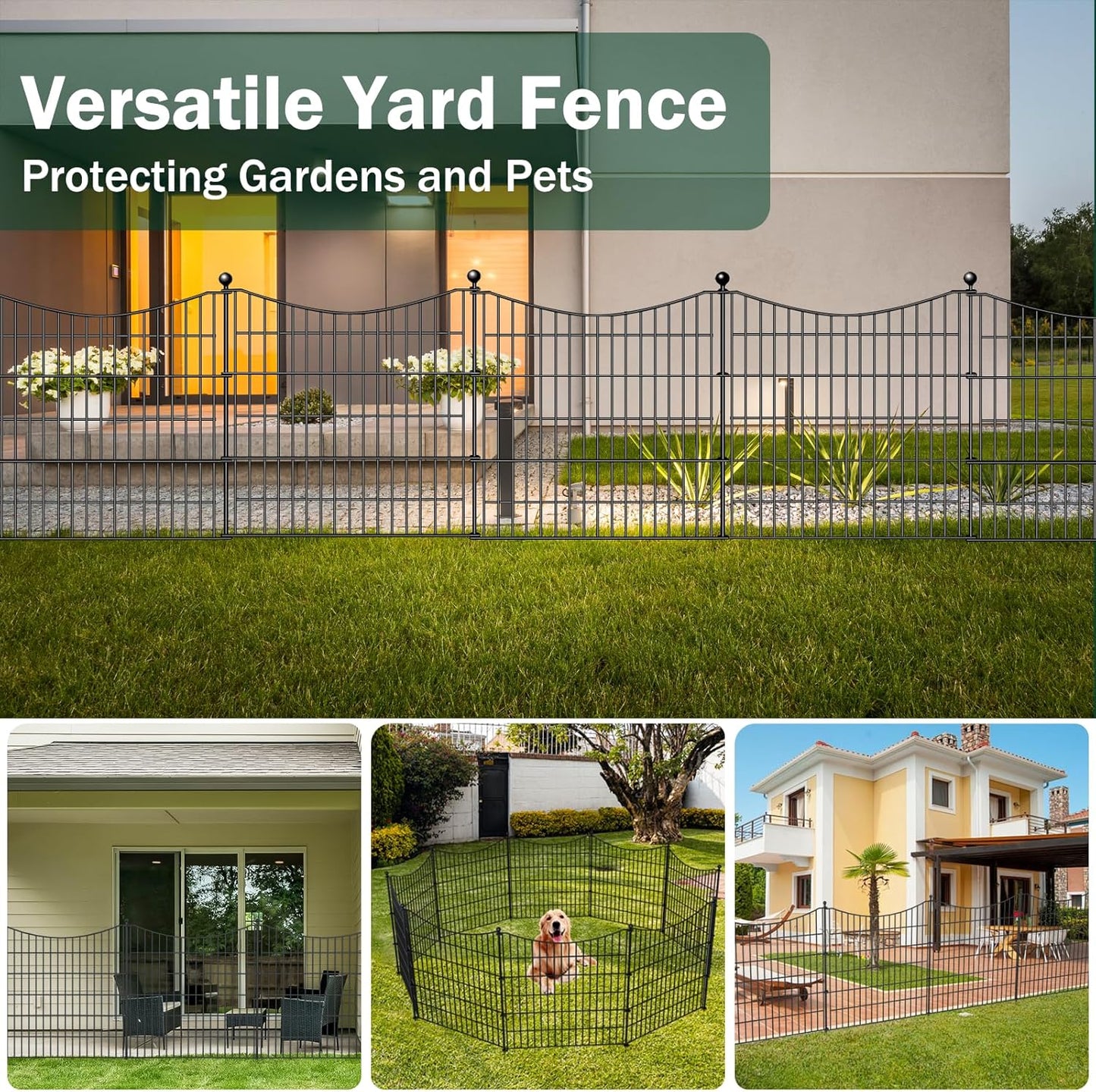20 Panels Decorative Garden Fence with Gate, 40 in(H) X 47.2 ft(L) No Dig Dog Fence Animal Barrier Outdoor for Yard, Rustproof Metal Garden Edging and Borders, Temporary Fencing Stakes