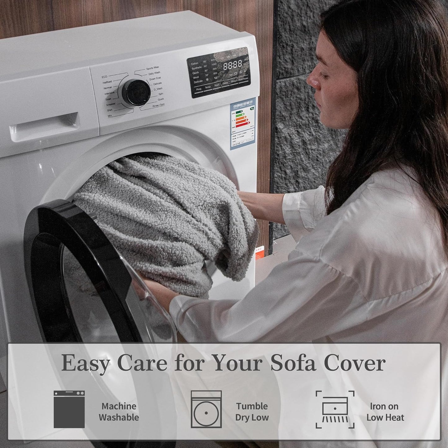 Couch Cushion Covers for Sectional Sofa, Stretch Soft Sofa Slipcovers Washable Wear-Resistant Universal Furniture Protector for Living Room(3 Seaters Covers+1 Chaise Cover, Light Gray)