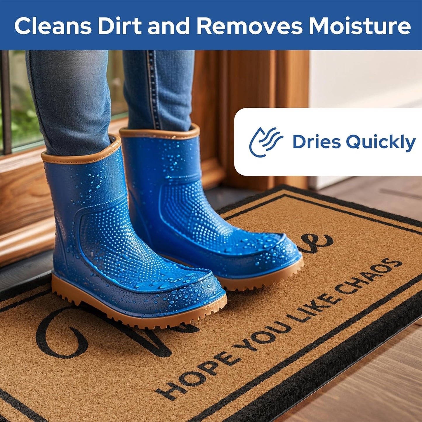 Barnyard Designs Natural Coco Coir Heavy Duty Backing Doormat - Large Cute Non-Slip Front Door Welcome Mat for Outside Entrance or Porch Entry, Brown (17x30, Chaos)