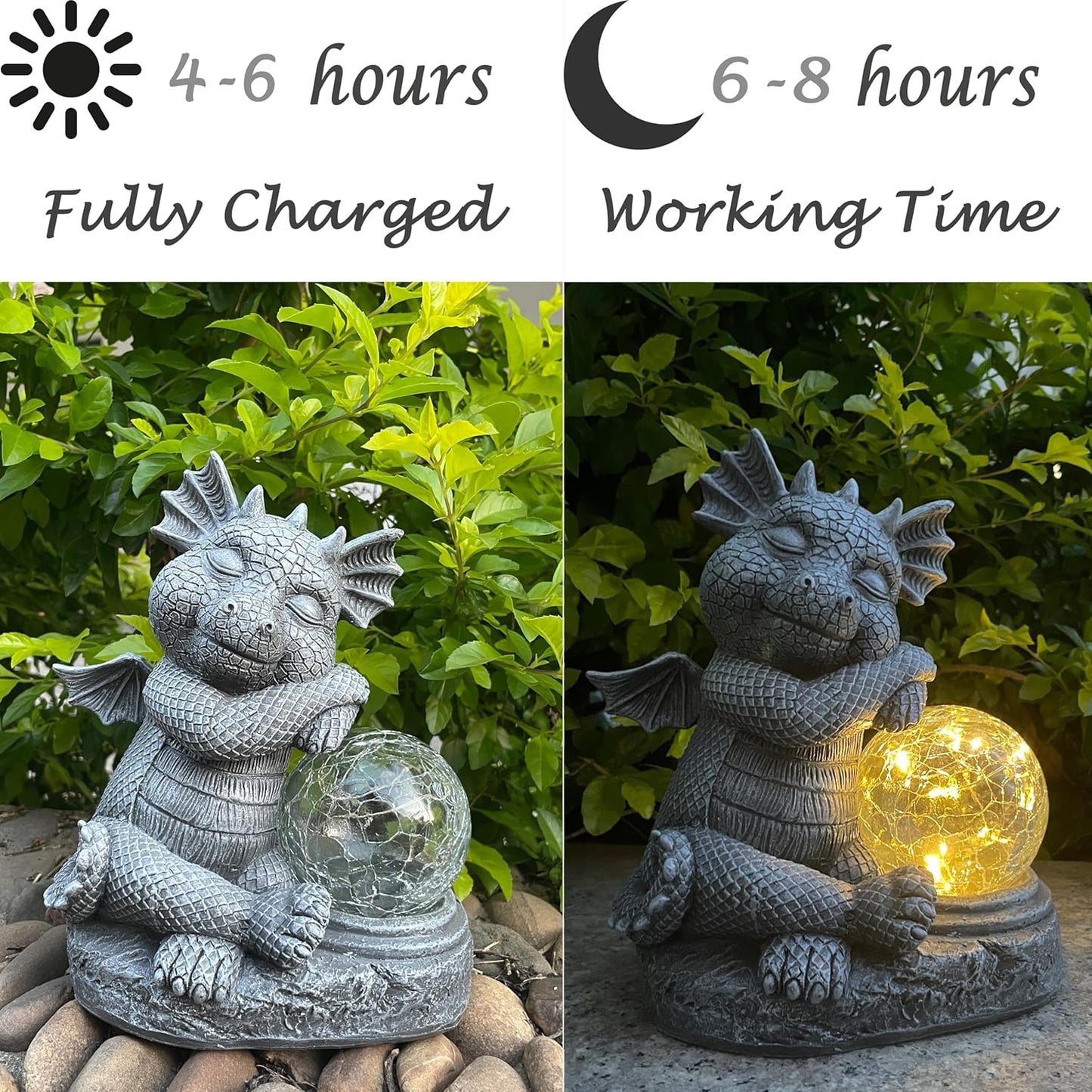Garden Dragon Figurine Solar Powered Outdoor Cute Dragon with Hold Glowing Glass Ball Resin Sculpture for Porch Patio Lawn Farm Yard Home Decoration Gift for Women Housewarming