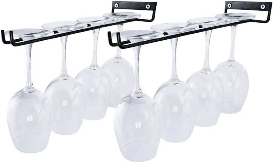 2 Packs 12 Inch Wine Glass Rack Wall Mounted Wine Glass Holder Under Cabinet, Hanging Stemware Racks, Wall Wine Cup Holder Hangers Under Shelf, Wire Wine Glass Racks for Bar, Kitchen