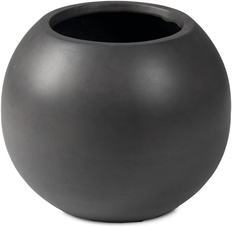 Ash & Ember Onyx 24" D Ceramic Indoor Outdoor Round Sphere Planter, Charcoal, Home Décor Evergreen Weather Resistant Modern Planter Pot, Seamless Herb & Seasonal Flower Garden Box