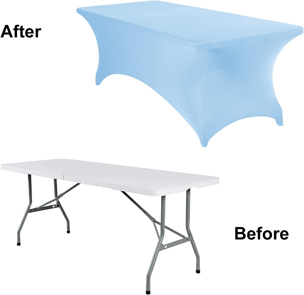 2Pack Spandex Waterproof Table Covers 8ft，Spandex 8ft Waterproof Table Cover for Party,Wedding, Banquet, and Events(Blue Mist)