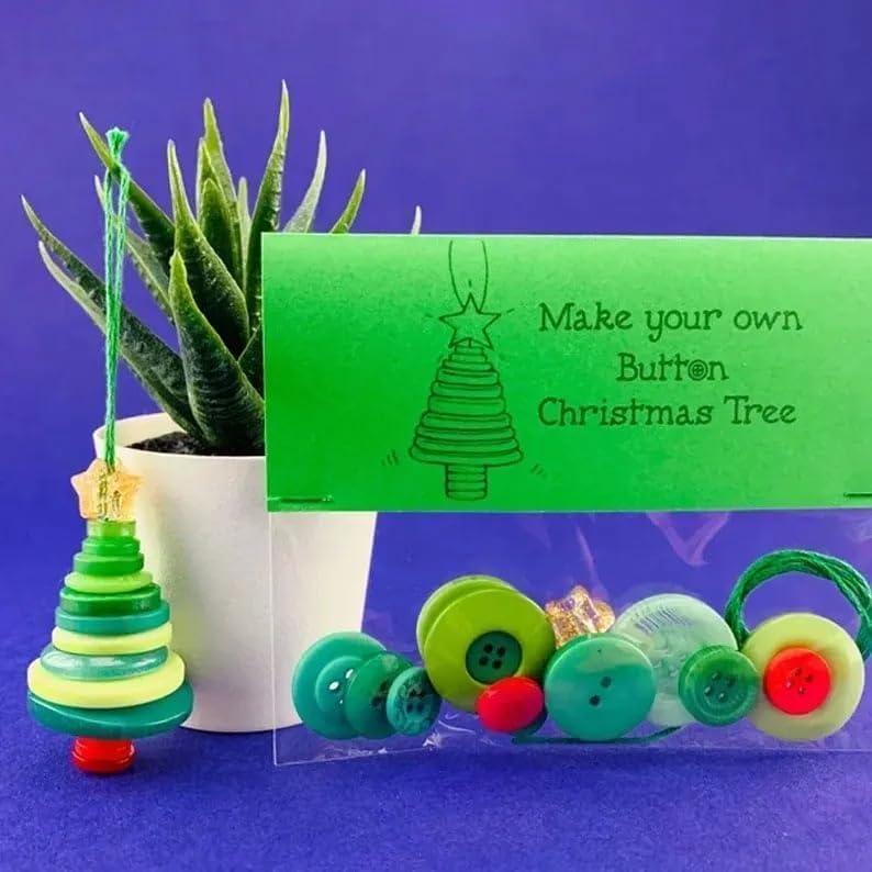DIY Christmas Button Ornament Making Set–Fun Holiday Handmade Decorations for All Ages,DIY Craft Buttons Kit with Christmas Snowman/Santa/Angel,Xmas Tree Hanging Decorations (#D)