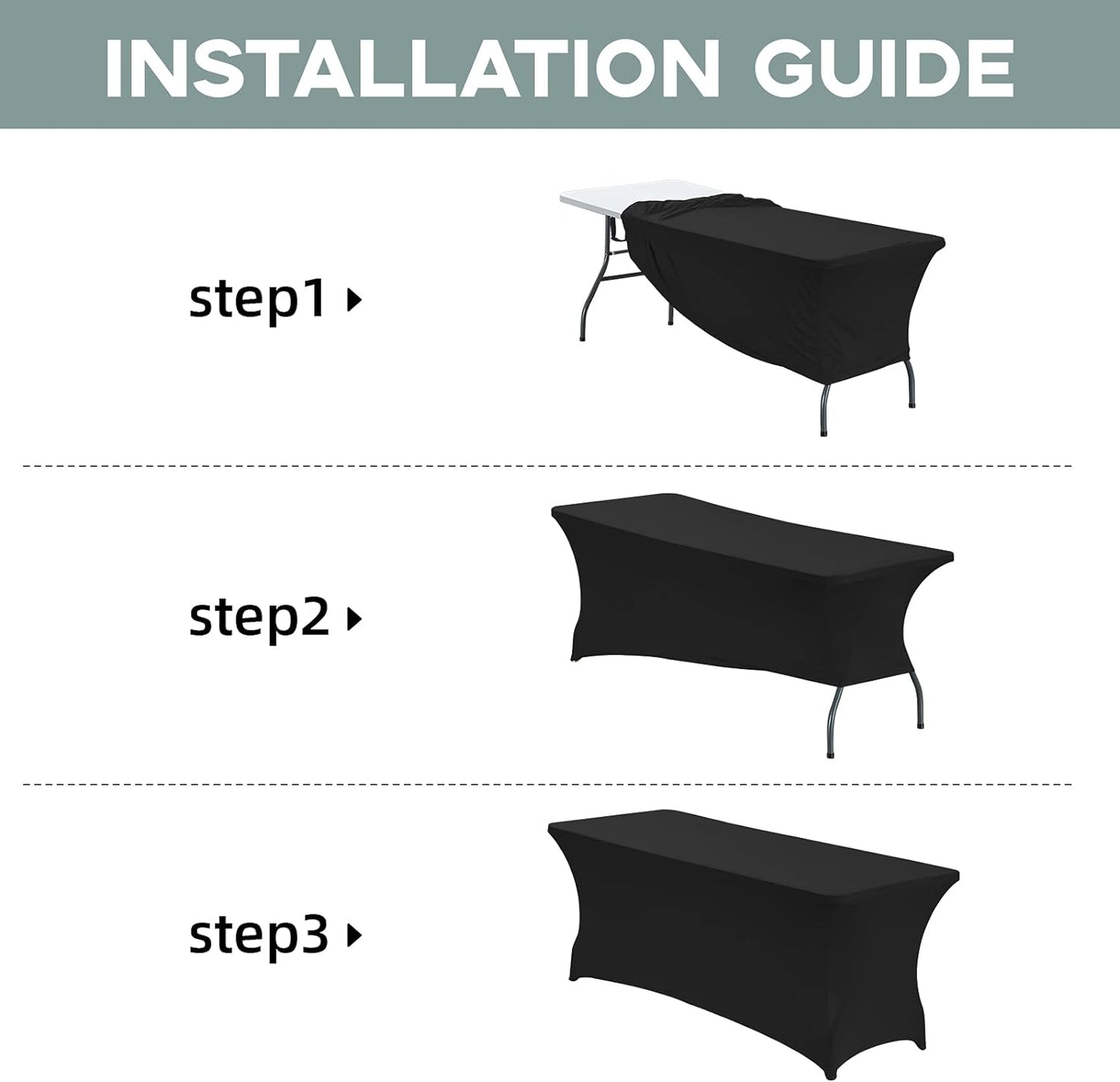 CWK 8FT Waterproof Stretch Spandex Table Cover for Rectangular Tables - Elastic Fitted Tablecloth for Folding Tables,Wrinkle Resistant Table Cloth for Parties, Weddings, Banquets & Events (Black)