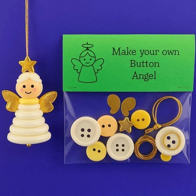 DIY Christmas Button Ornament Making Set–Fun Holiday Handmade Decorations for All Ages,DIY Craft Buttons Kit with Christmas Snowman/Santa/Angel,Xmas Tree Hanging Decorations (#A)