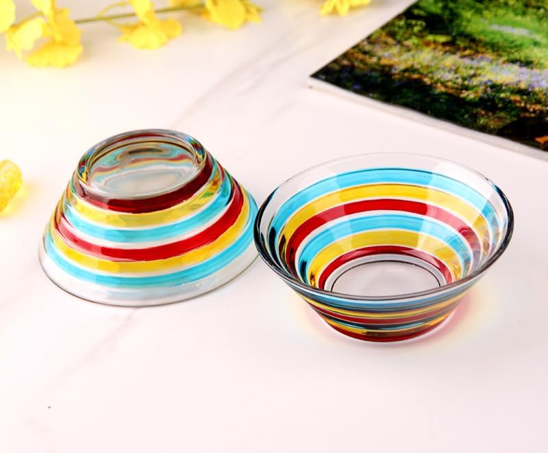 Decorative Bowl Stained Glass Candy Dishes, Set of 2, Hand Painted Colorful Glass Bowl for Snack, Dessert 6.75 oz