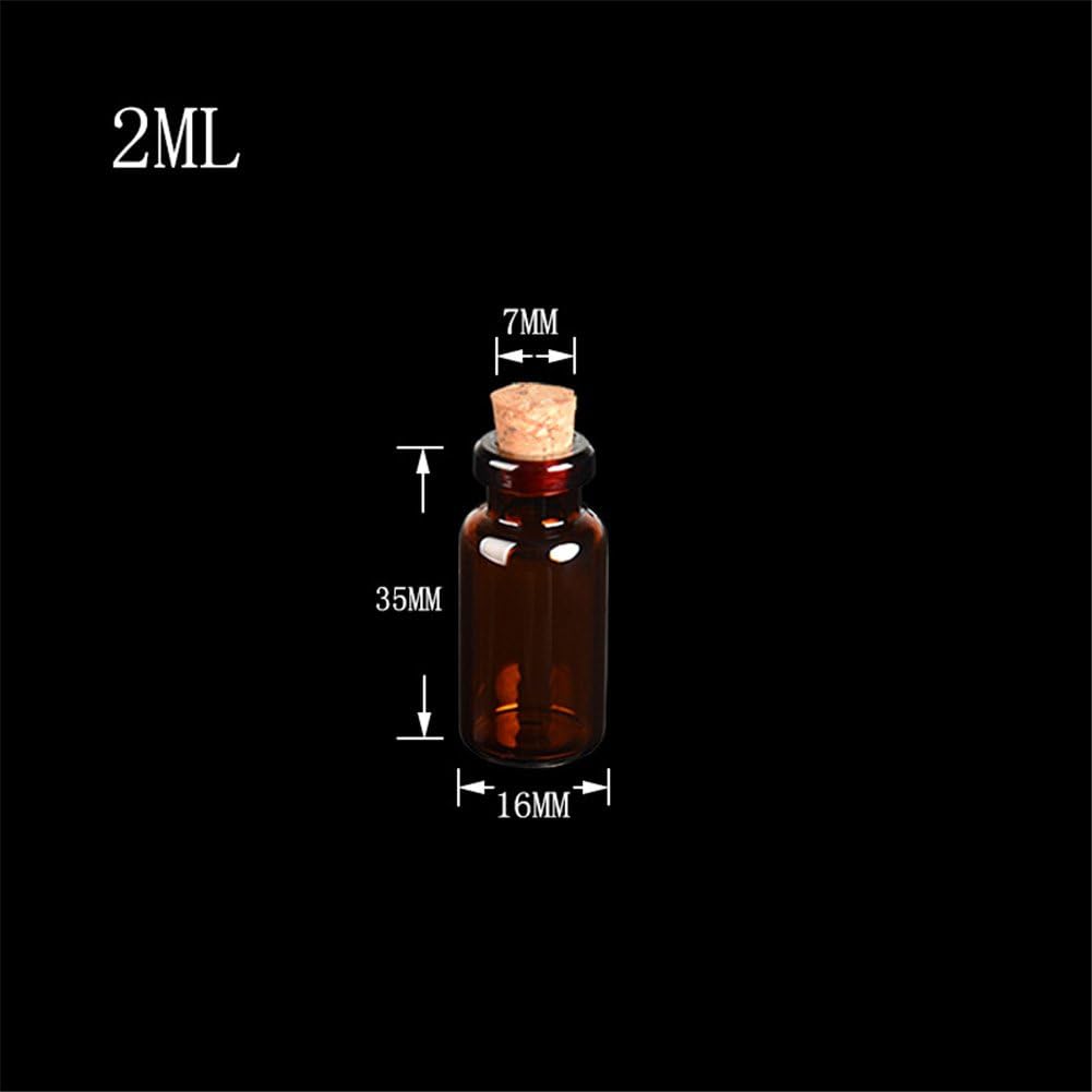 2ml Amber Glass Vials with Cork Empty Brown Tiny Glass Jars Mini Glass Bottles Vials Jars Containers 50units (50, 2ML)