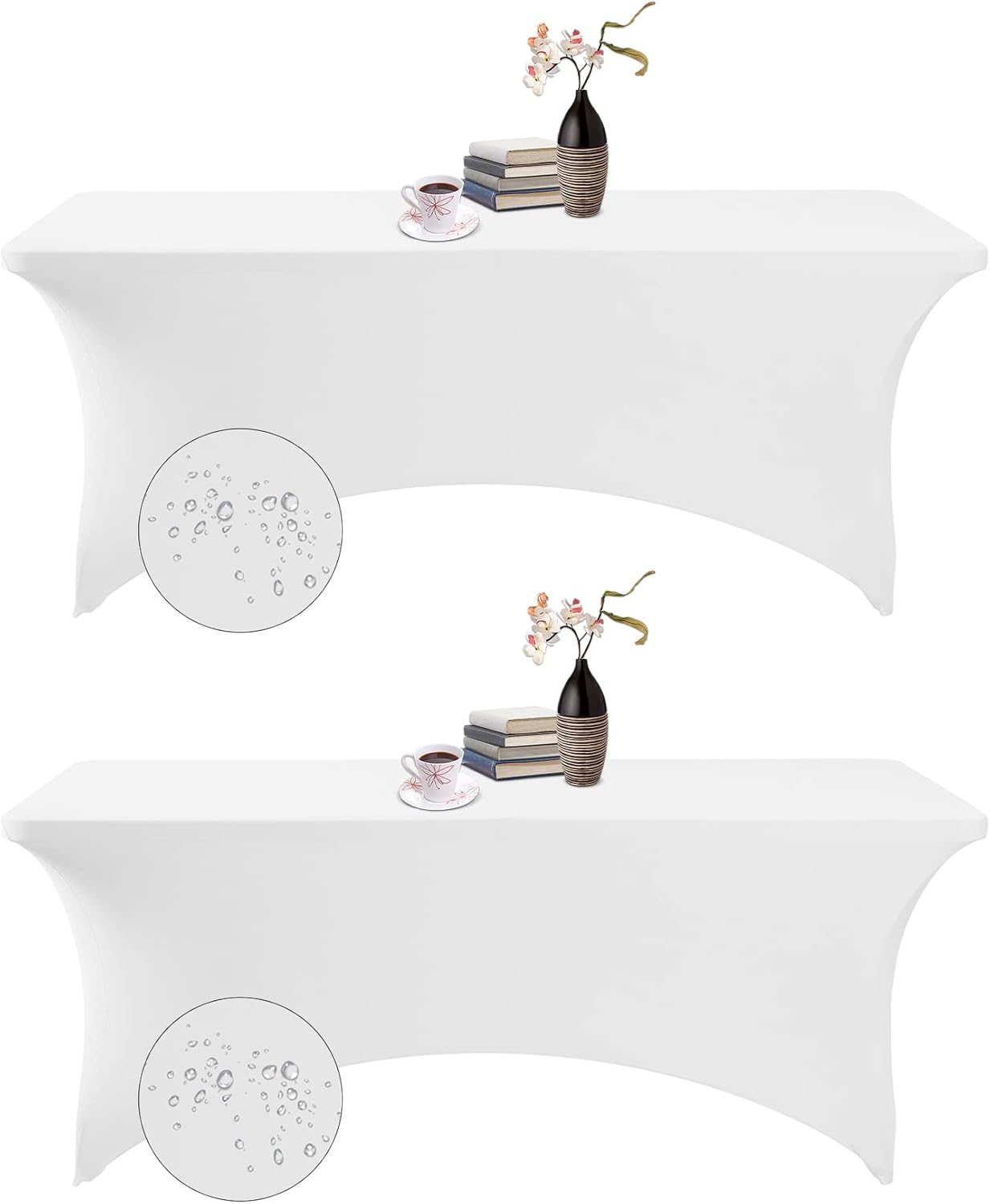 2Pack Spandex Waterproof Table Covers 6ft，Spandex 6ft Waterproof Table Cover for Party,Wedding, Banquet, and Events(White)