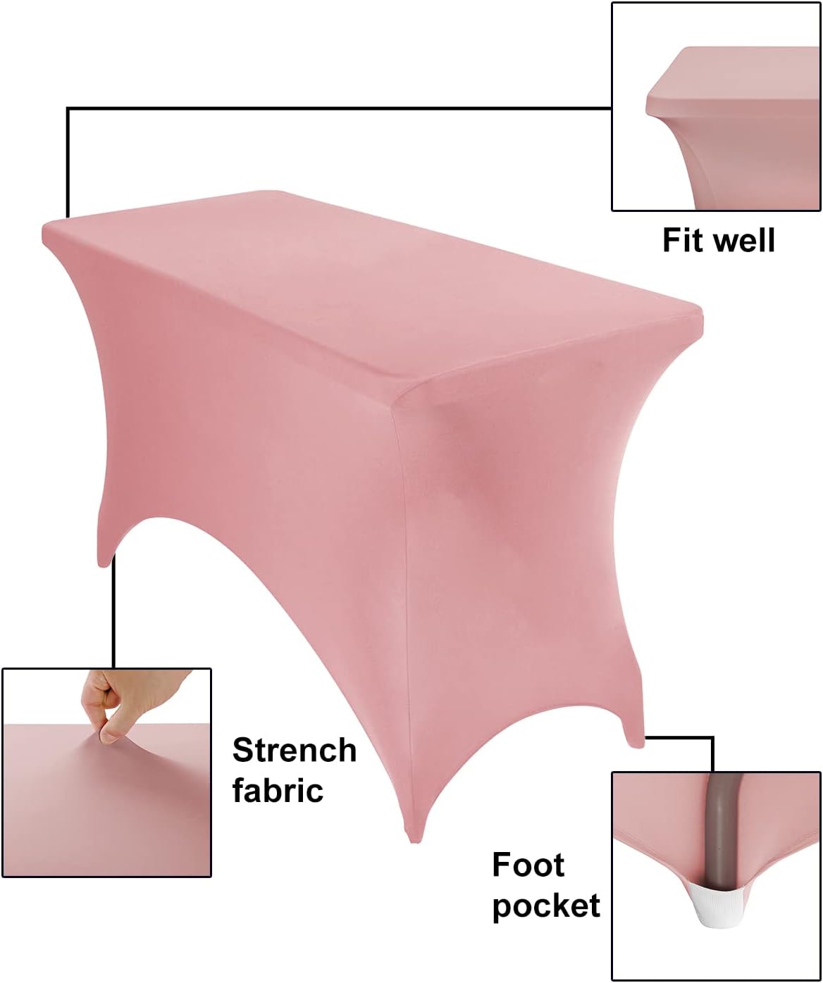 4Pack Spandex Waterproof Table Covers 4ft，Spandex 4ft Waterproof Table Cover for Party,Wedding, Banquet, and Events(Dusty Pink)