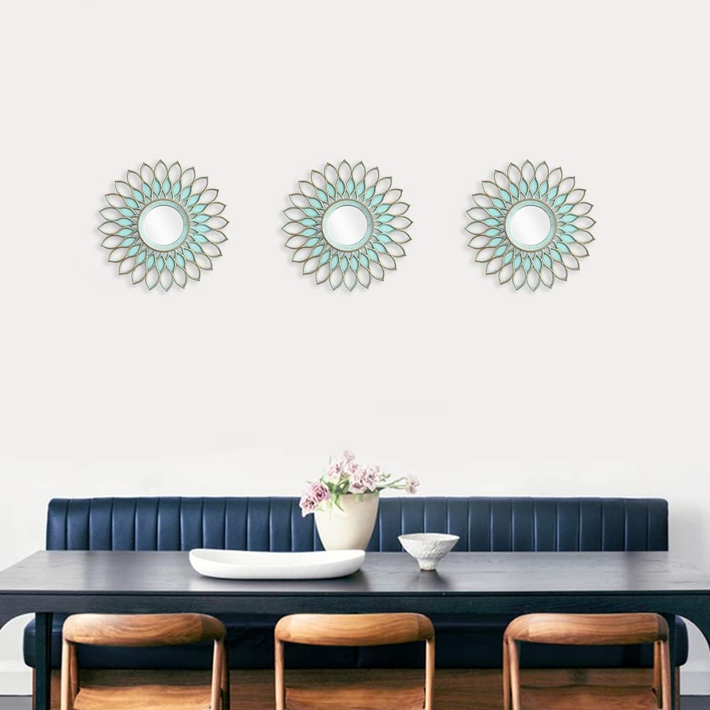 Small Round Decorative Mirrors Pack of 3 for Room & Home | Green Circle Mirrors Modern Wall Decor Gifts for Women & Moms
