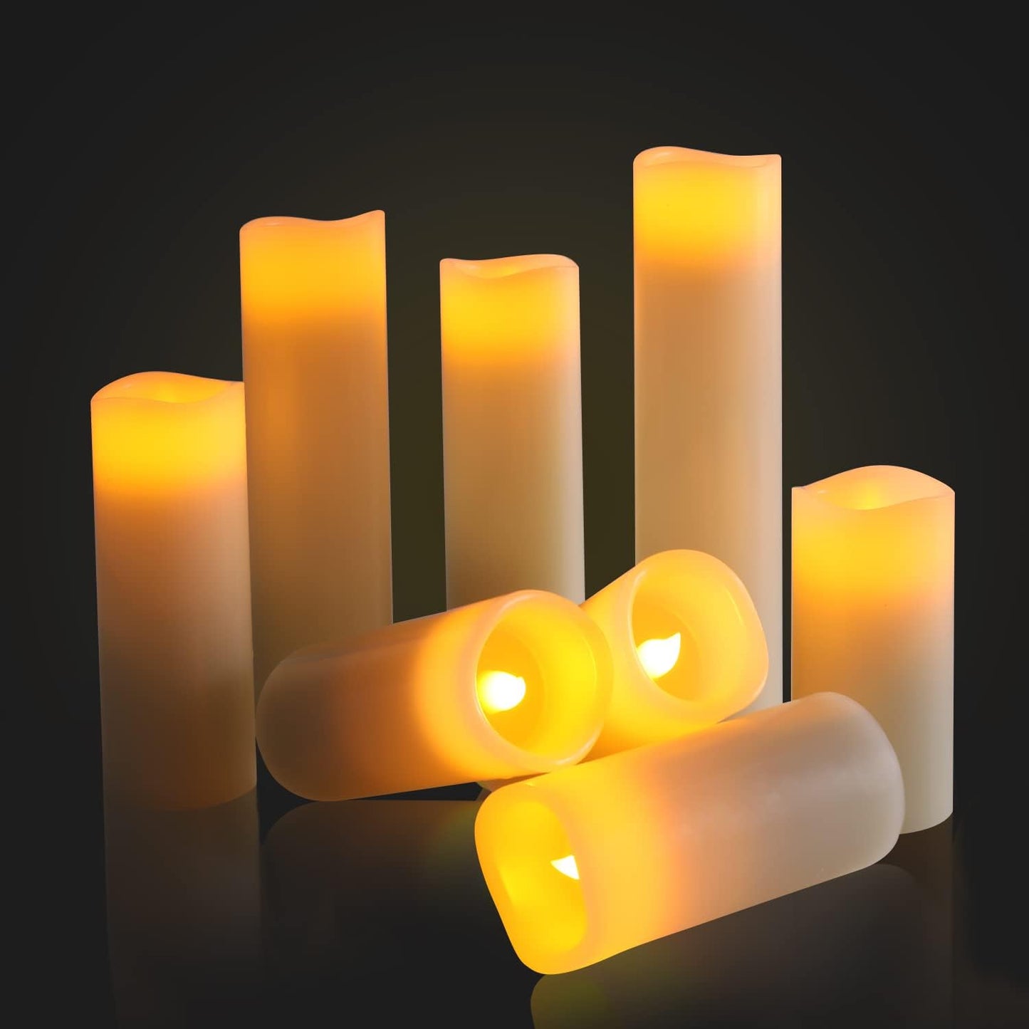 Flameless Battery Operated Led Candles-Set of 9(H 4" 5" 6" 7" 8" 9" x D 2.2") Real Wax Flickering Pillar LED Electric Candles with 10-Key Remote and 24 Hours Timer Ivory