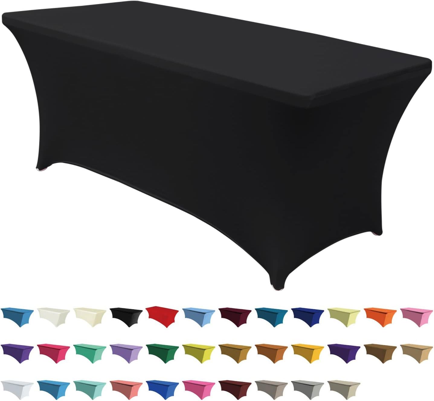 ABCCANOPY 6 FT Black Spandex Table Cover Stretch Fitted Wrinkle Resistant Tablecloth Reuse for Rectangular Folding Table Patry Event Wedding Banquet Protector