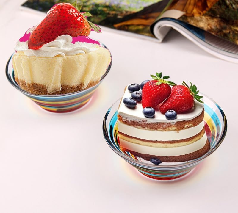 Decorative Bowl Stained Glass Candy Dishes, Set of 2, Hand Painted Colorful Glass Bowl for Snack, Dessert 6.75 oz
