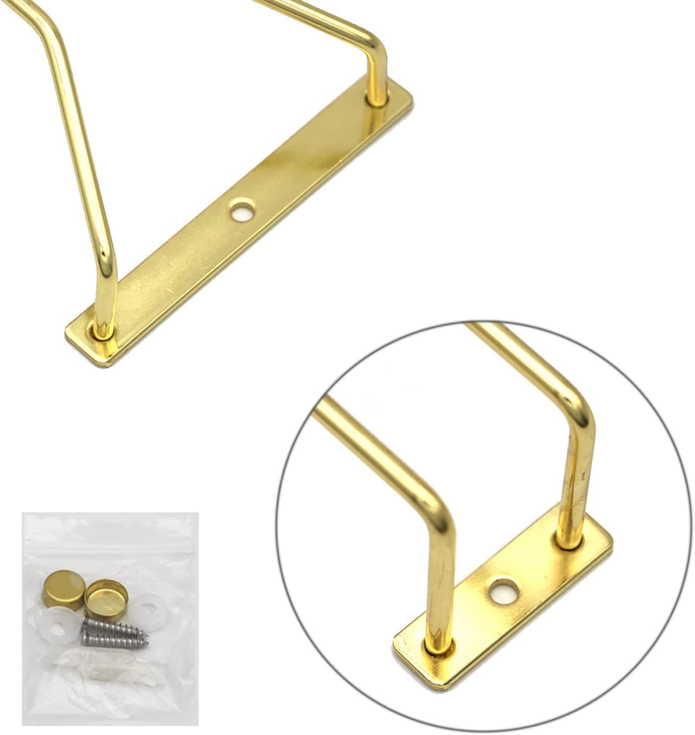 10.8 Inch Gold Wine Glass Rack, Under Cabinet Wine Glass Holder, Wine Glass Hangers Under Shelf, Stemware Rack, Hanging Stemware Holder for Cabinet Kitchen Bar, Set of 2