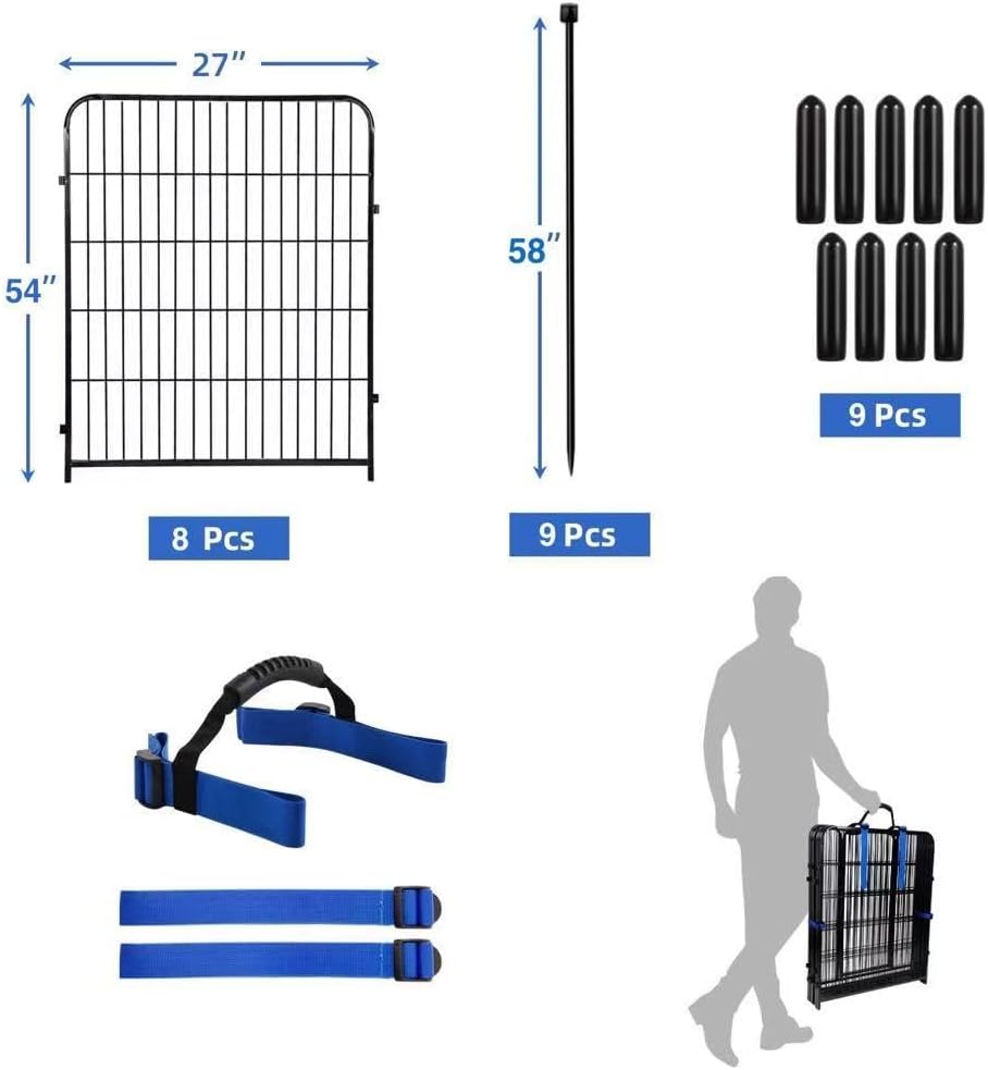 ADAVIN Tall Garden Fence Animal Barrier, 54 in(H) Dog Fence Outdoor for Yard, Wide Door Low Threshold 8 Panels Total 17.7 Ft(L) Dog Fencing,Temporary Fences for Medium/Large Pets（No Gate）