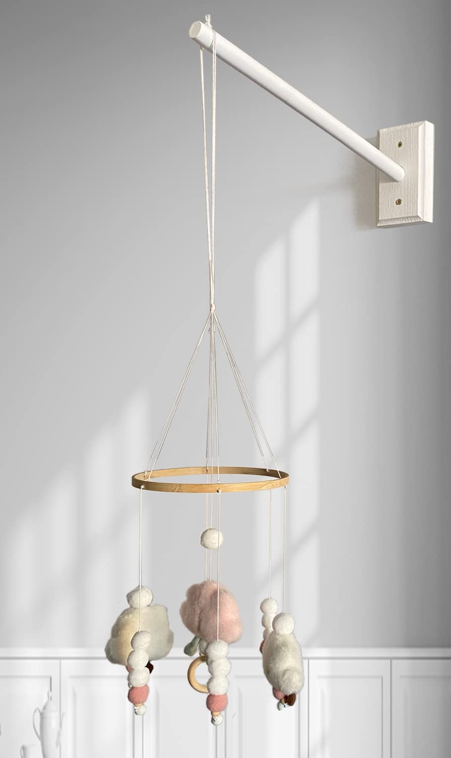 Crib Mobile Wooden Arm, Wall Mounted Suitable for All Cribs 100% Natural Larch Hanger Nusery Decor Baby Room Safe Holder(Mobile is not Included