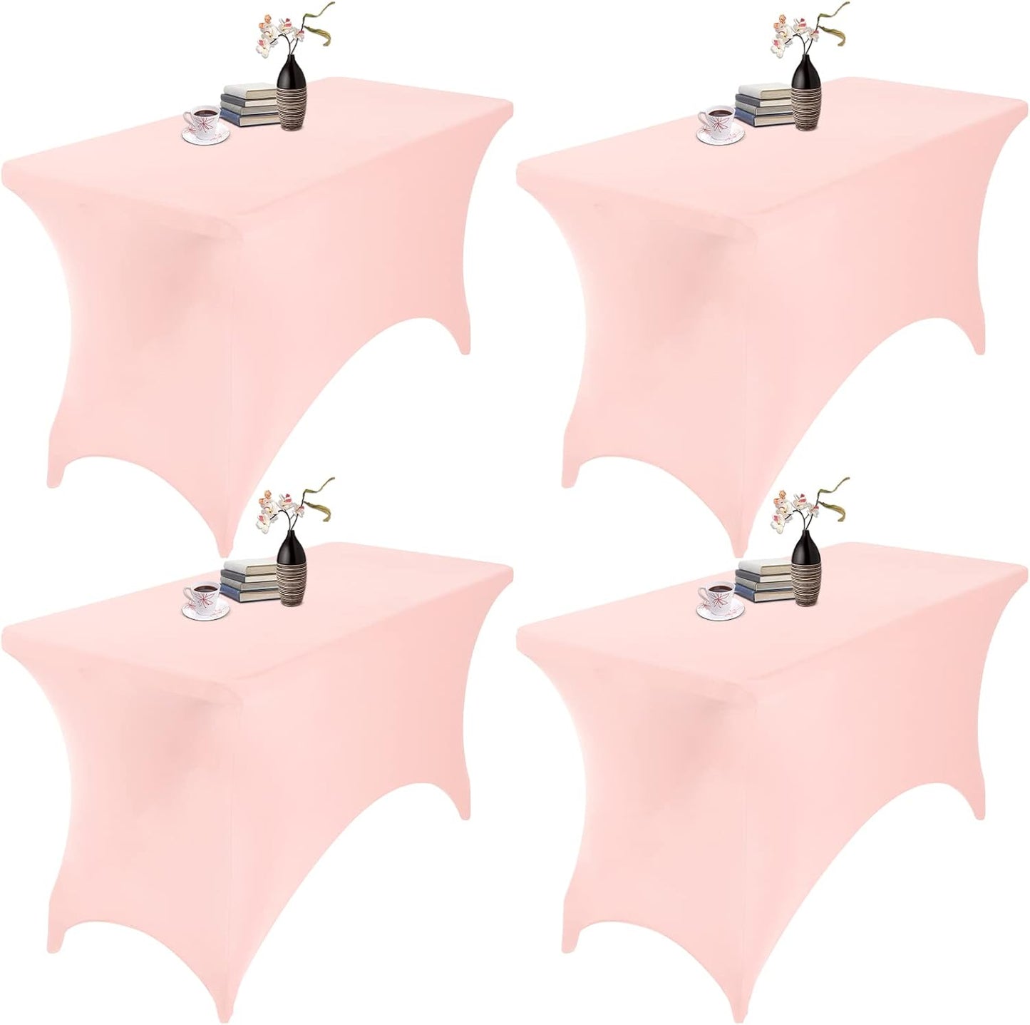 4Pack Spandex Waterproof Table Covers 4ft，Spandex 4ft Waterproof Table Cover for Party,Wedding, Banquet, and Events(Blush Pink)