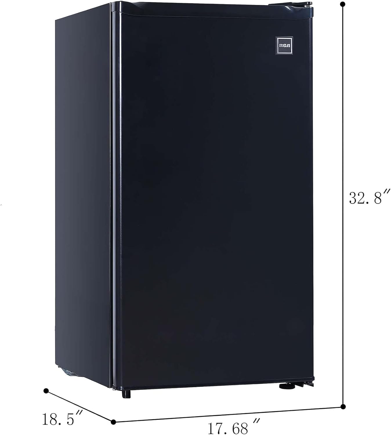 RCA RFR321-B-Black-COM RFR321 Single Mini Refrigerator-Freezer Compartment-Adjustable Thermostat Control-Reversible Doors-Ideal for Dorm, Office, RV, Garage, Apartment-Black Cubic Feet, 3.2 CU.FT
