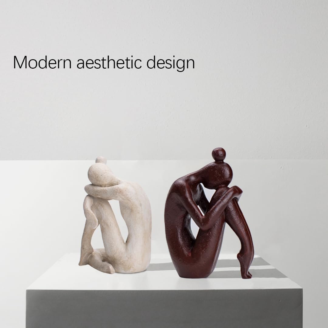 Decorative Bookends for Shelves, Unique Book Ends for Home Office Decor, Meditation Girl Statue Book Stopper for Bookshelf Decor, Modern Abstract Aesthetic Decoration White & Brown